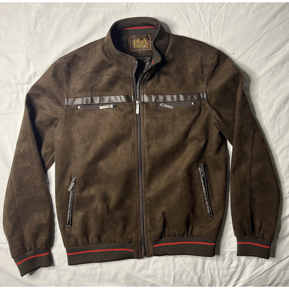 Emporia Collection GA Jacket Men's Large Brown Suede Full Zip Made In Italy